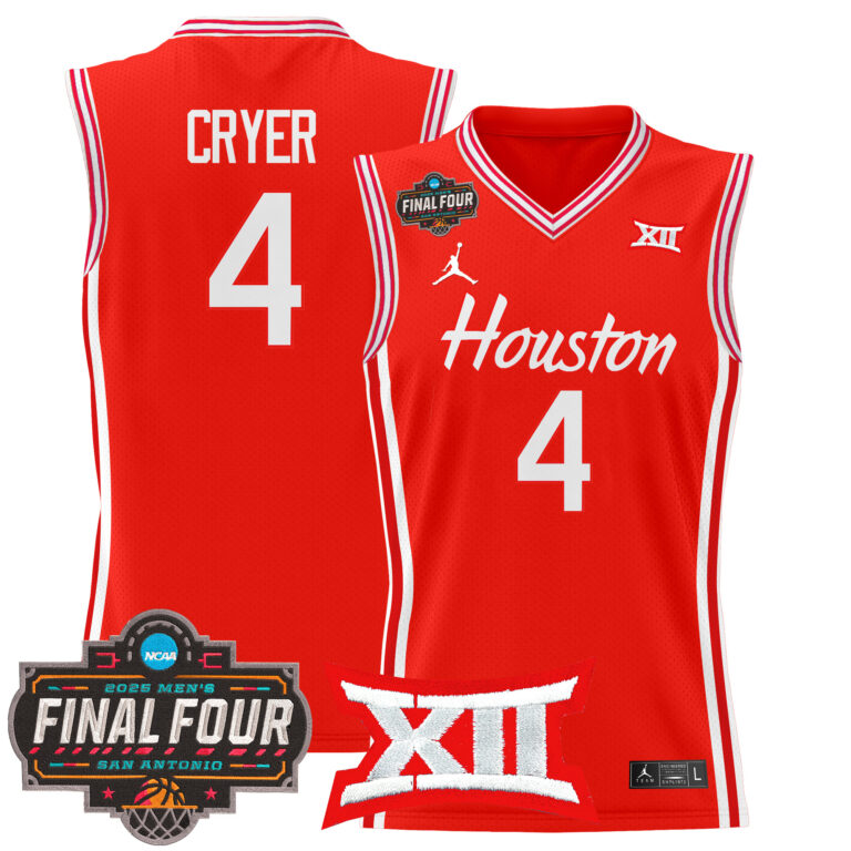 Men Houston Cougars #4 Cryer red 2025 Final Four Patch NCAA Jersey